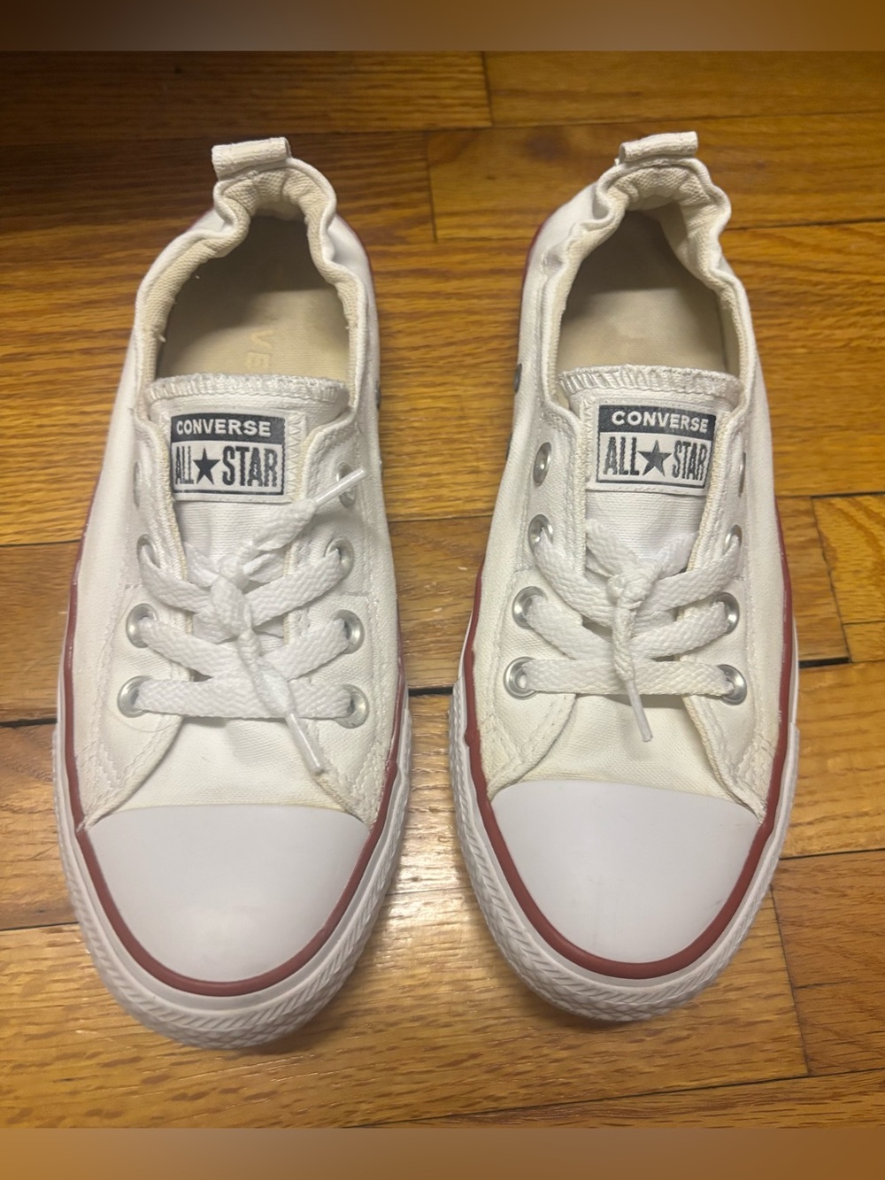 Women’s Converse White Canvas Low-Top Sneakers with Red Stripe